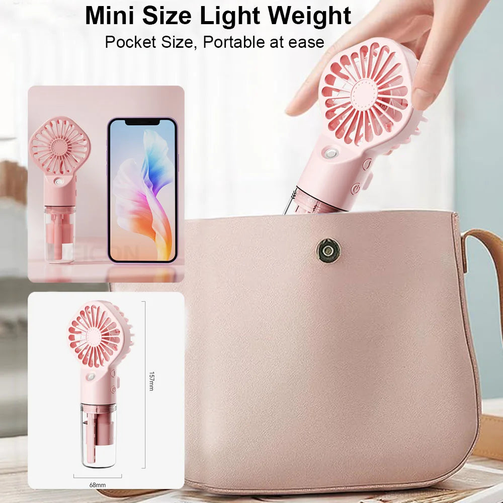 Mini Ventilateur Brumisateur Portable – Rechargeable USB, 4 Vitesses, Puissant | Ventilateur à Brume d'Eau pour Extérieur et Usage Personnel