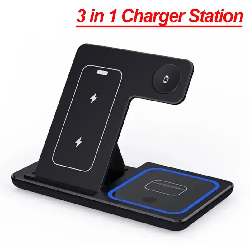 Station de Charge Sans Fil 3 en 1 Pliable – Compatible iPhone 17/16/15/14/13/12/8/SE Pro Max, Apple Watch 11, AirPods Pro 4/3 | Chargeur Rapide