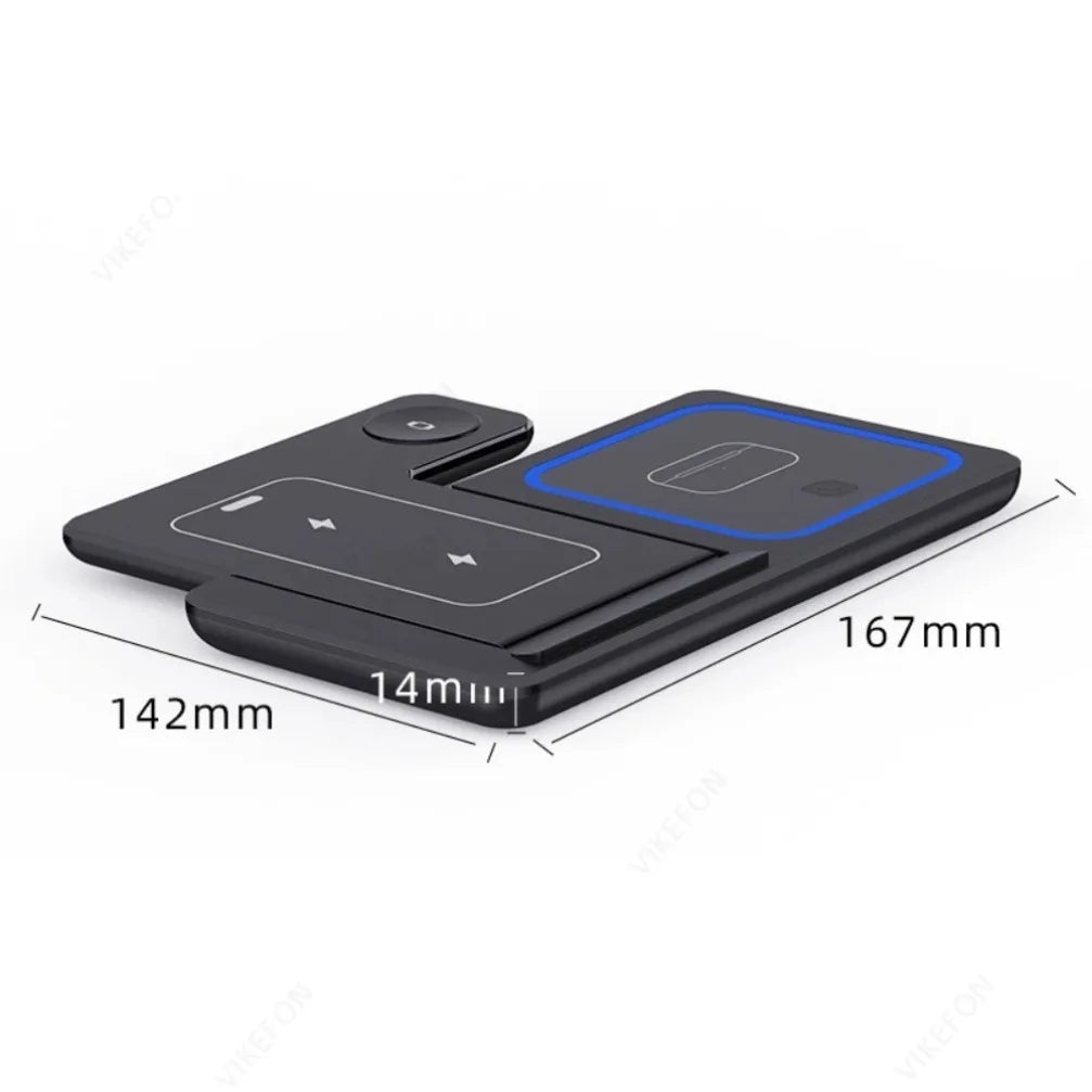 Station de Charge Sans Fil 3 en 1 Pliable – Compatible iPhone 17/16/15/14/13/12/8/SE Pro Max, Apple Watch 11, AirPods Pro 4/3 | Chargeur Rapide