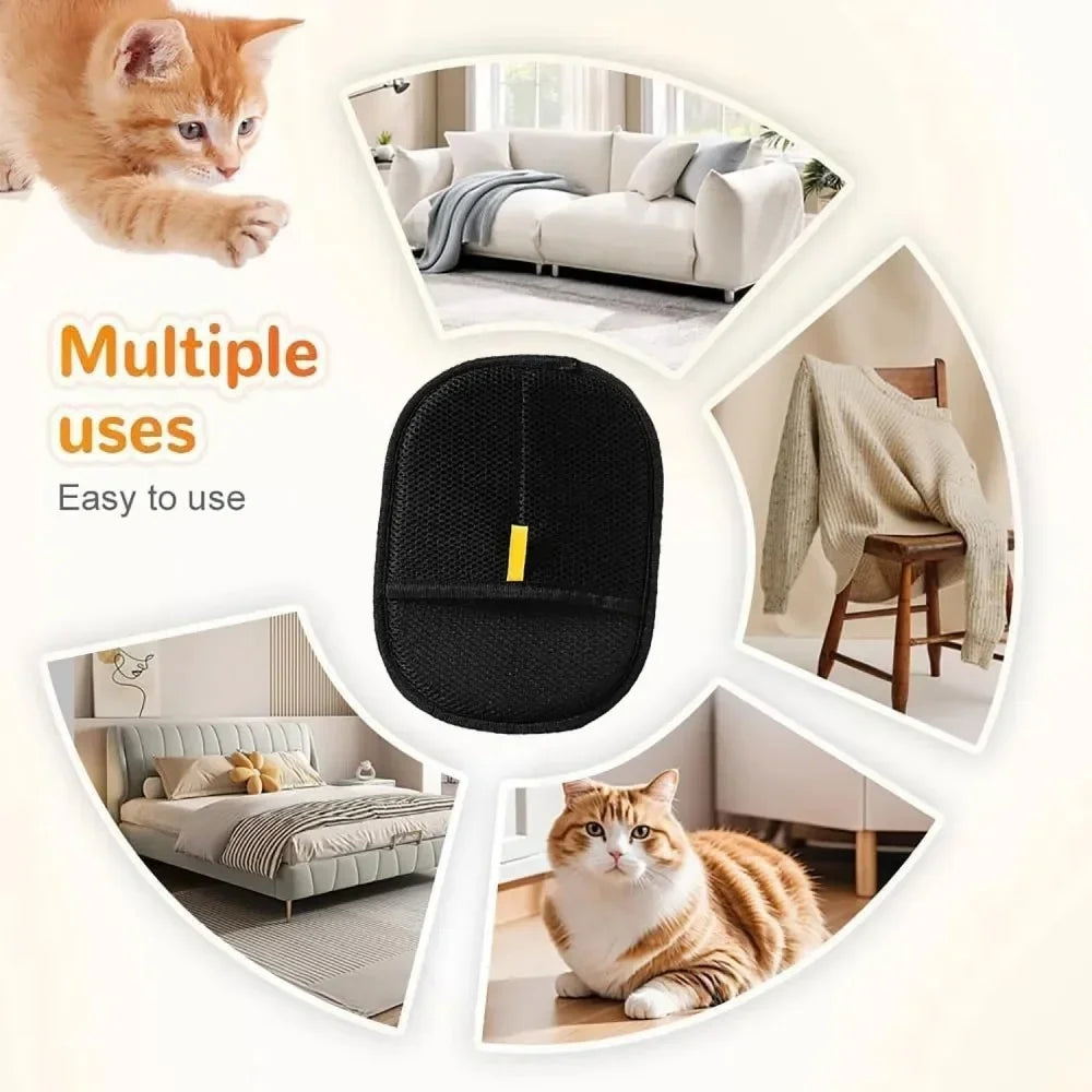 Gants de Toilettage Électrostatiques pour Chat – Lot de 2 | Ramasse-Poils Double Face pour Canapé, Tapis et Vêtements
