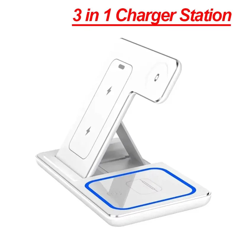 Station de Charge Sans Fil 3 en 1 Pliable – Compatible iPhone 17/16/15/14/13/12/8/SE Pro Max, Apple Watch 11, AirPods Pro 4/3 | Chargeur Rapide