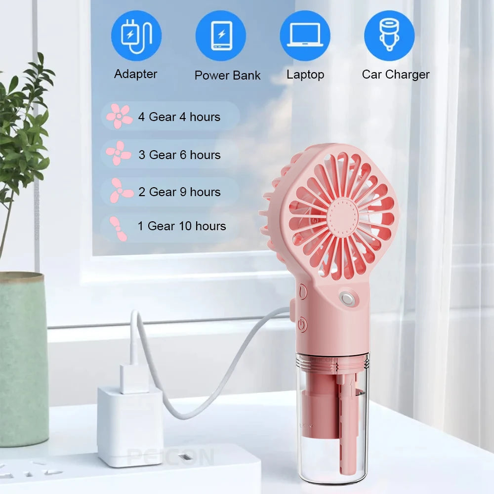 Mini Ventilateur Brumisateur Portable – Rechargeable USB, 4 Vitesses, Puissant | Ventilateur à Brume d'Eau pour Extérieur et Usage Personnel