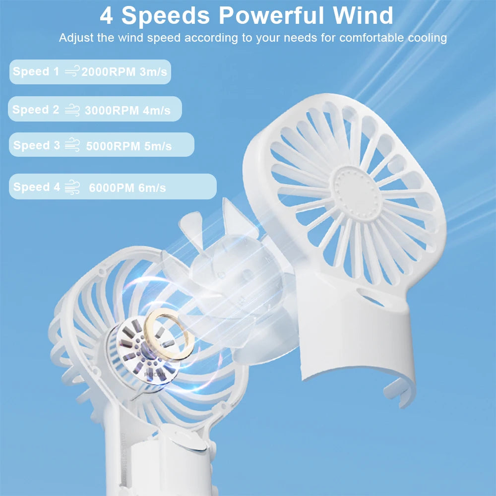 Mini Ventilateur Brumisateur Portable – Rechargeable USB, 4 Vitesses, Puissant | Ventilateur à Brume d'Eau pour Extérieur et Usage Personnel
