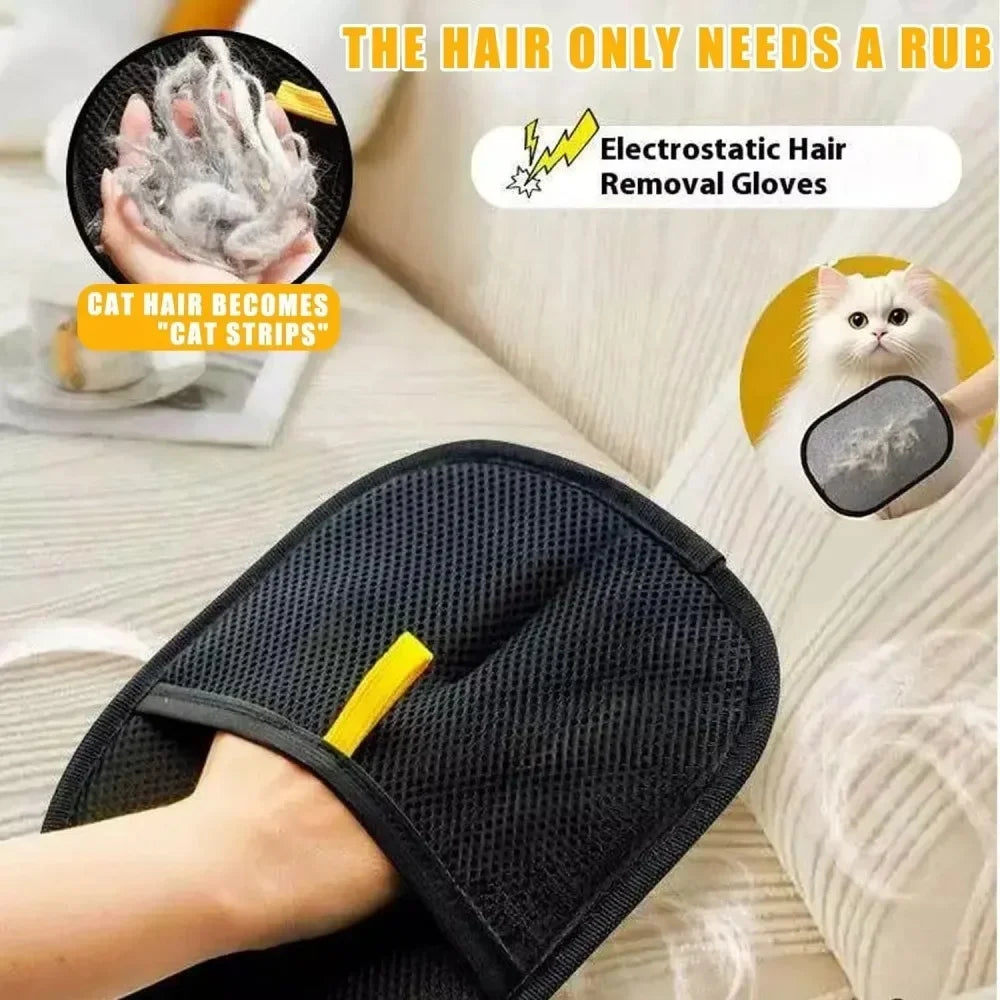 Gants de Toilettage Électrostatiques pour Chat – Lot de 2 | Ramasse-Poils Double Face pour Canapé, Tapis et Vêtements